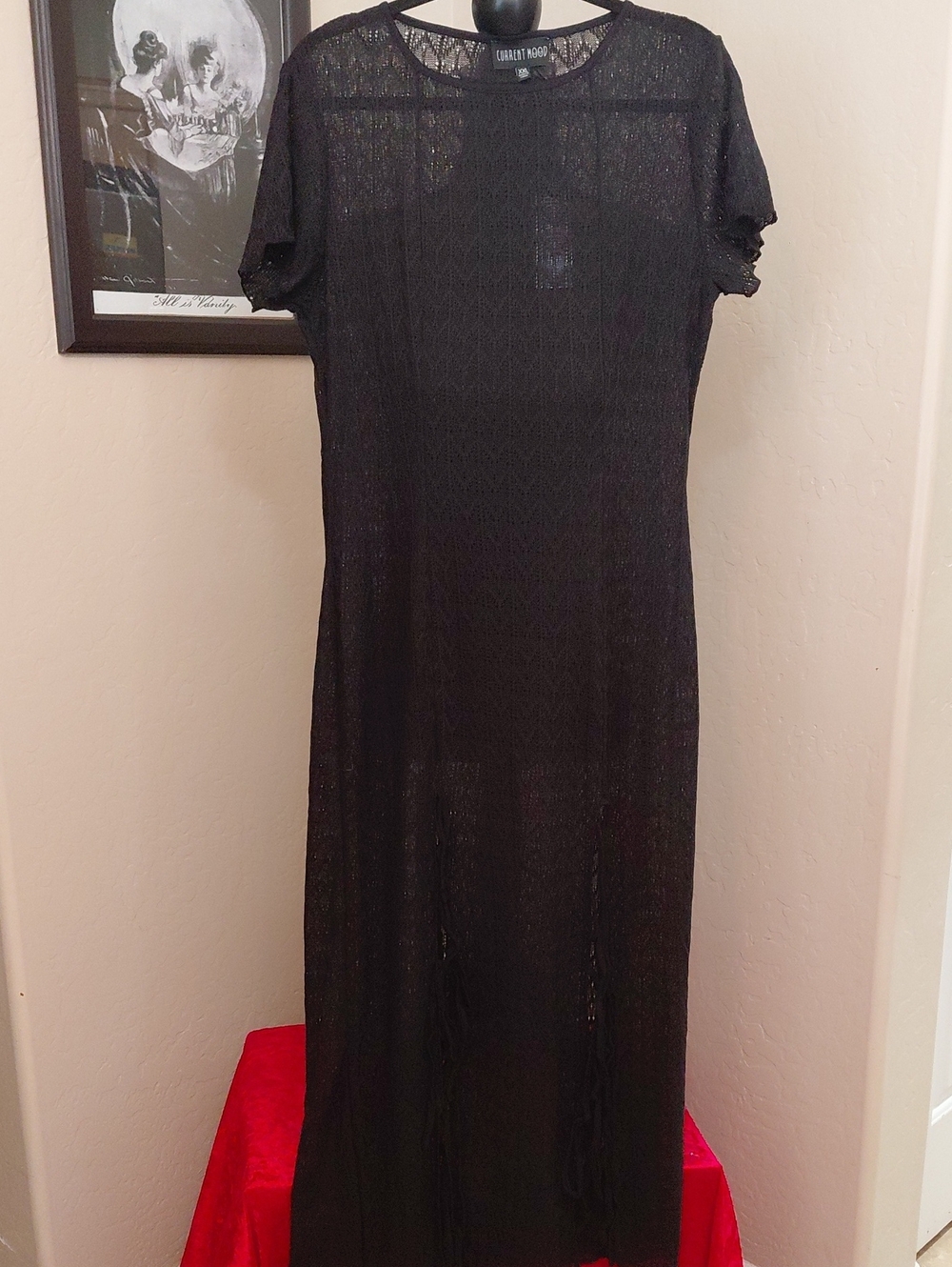 CURRENT MOOD XXL Black Knit Short-Sleeve Maxi Dress LACE UP SLITS